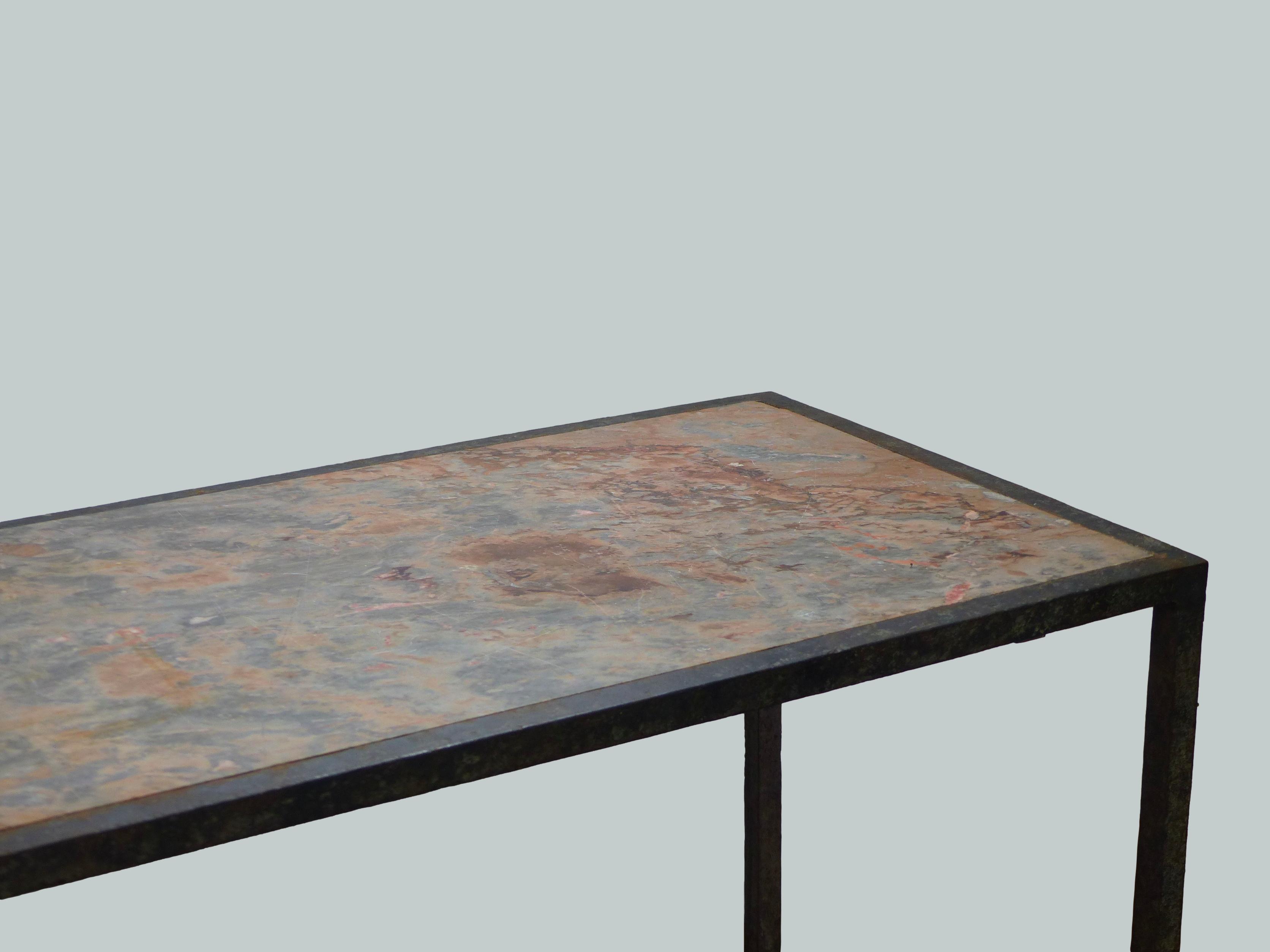 Wrought iron and marble coffee table