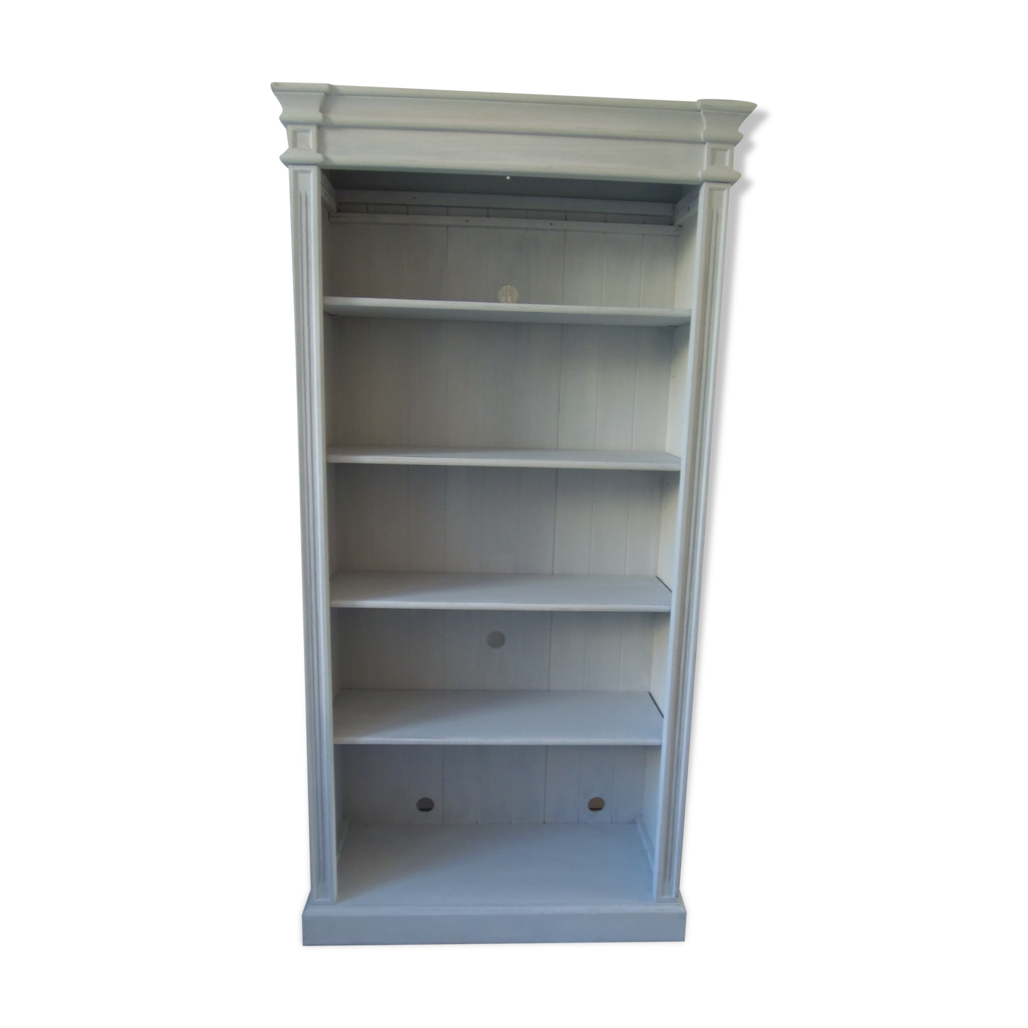 Pearl grey patinated bookcase