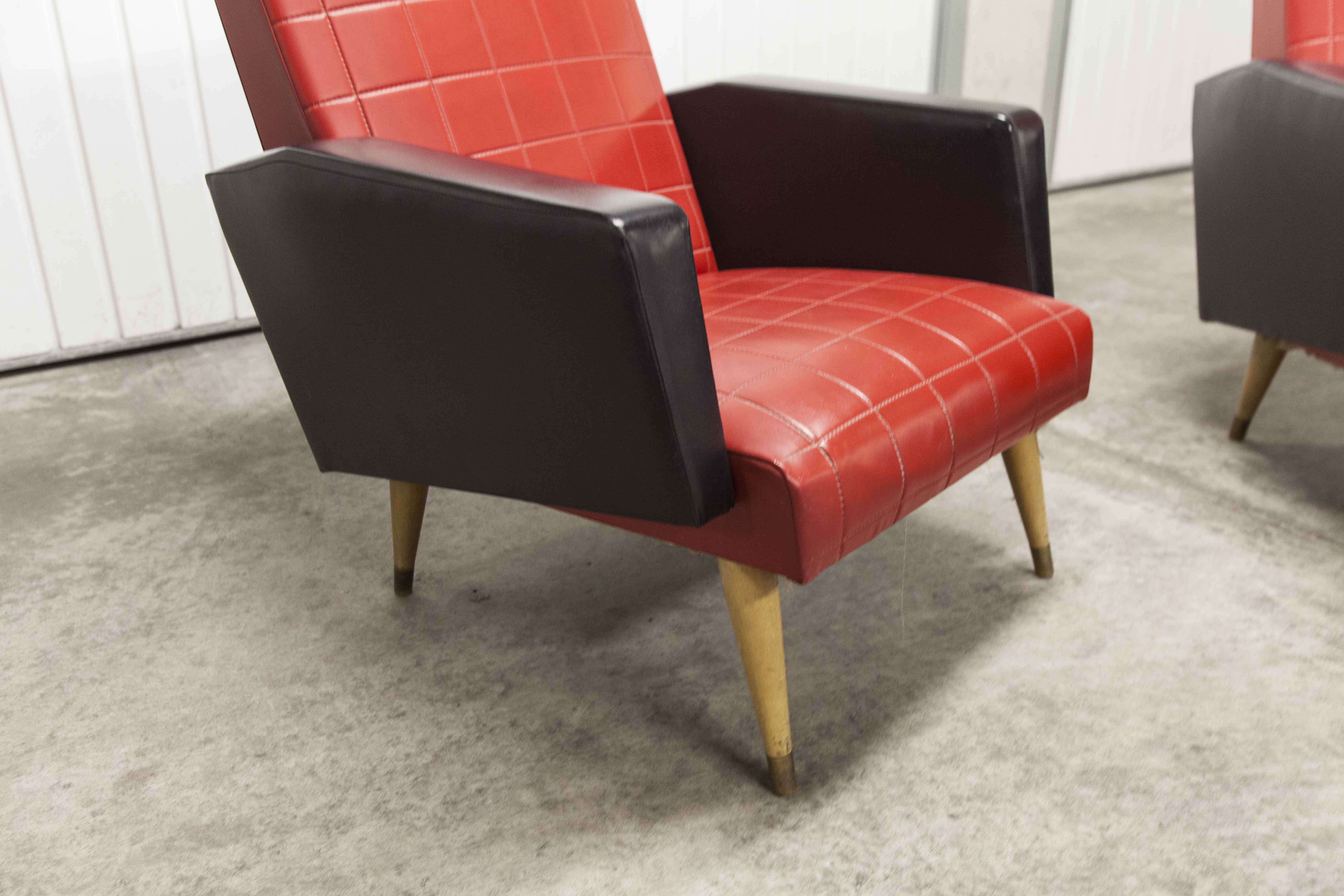 Paire de fauteuils rockabilly pieds compas 60