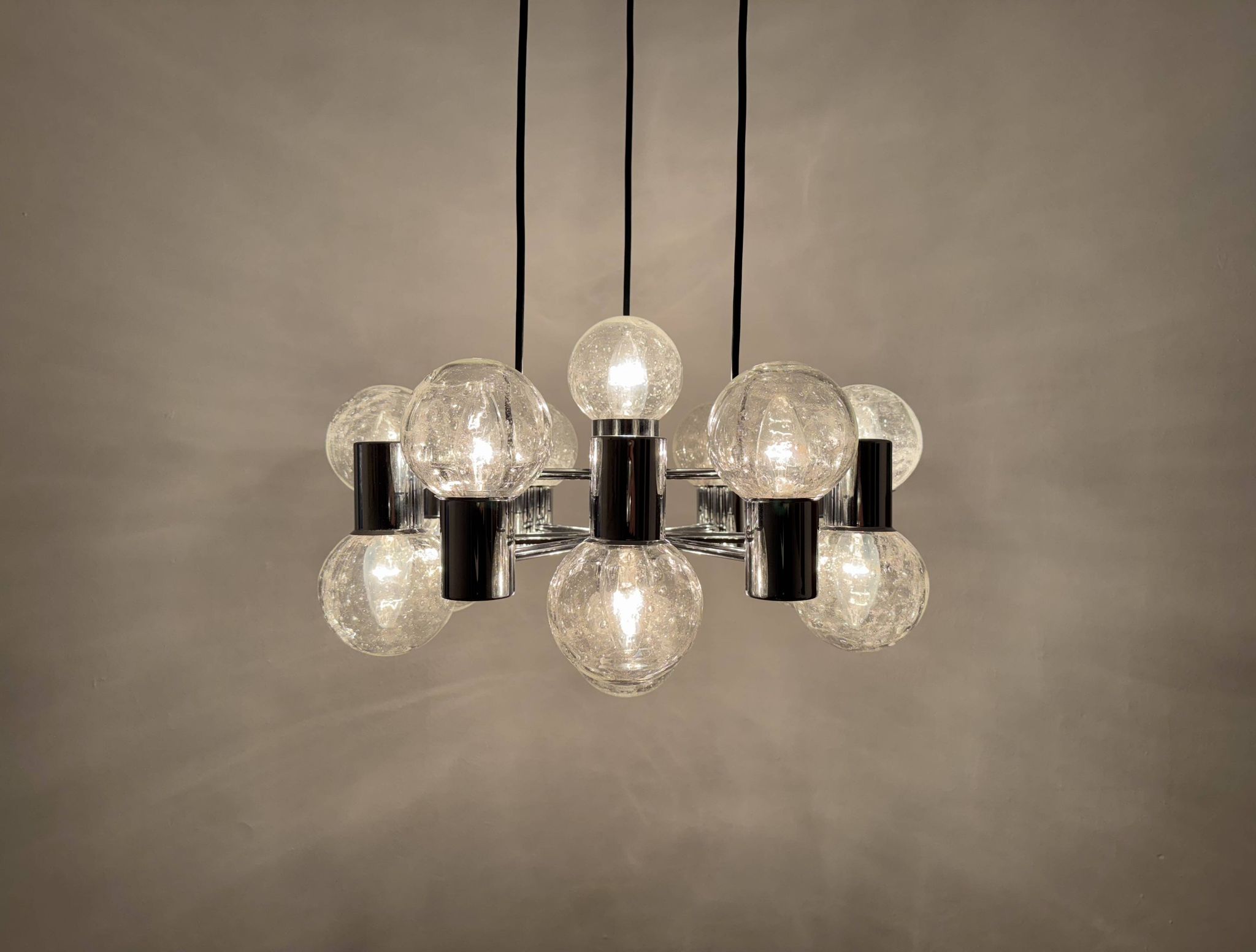 Lustre Spoutnik chromé par Doria, années 1970