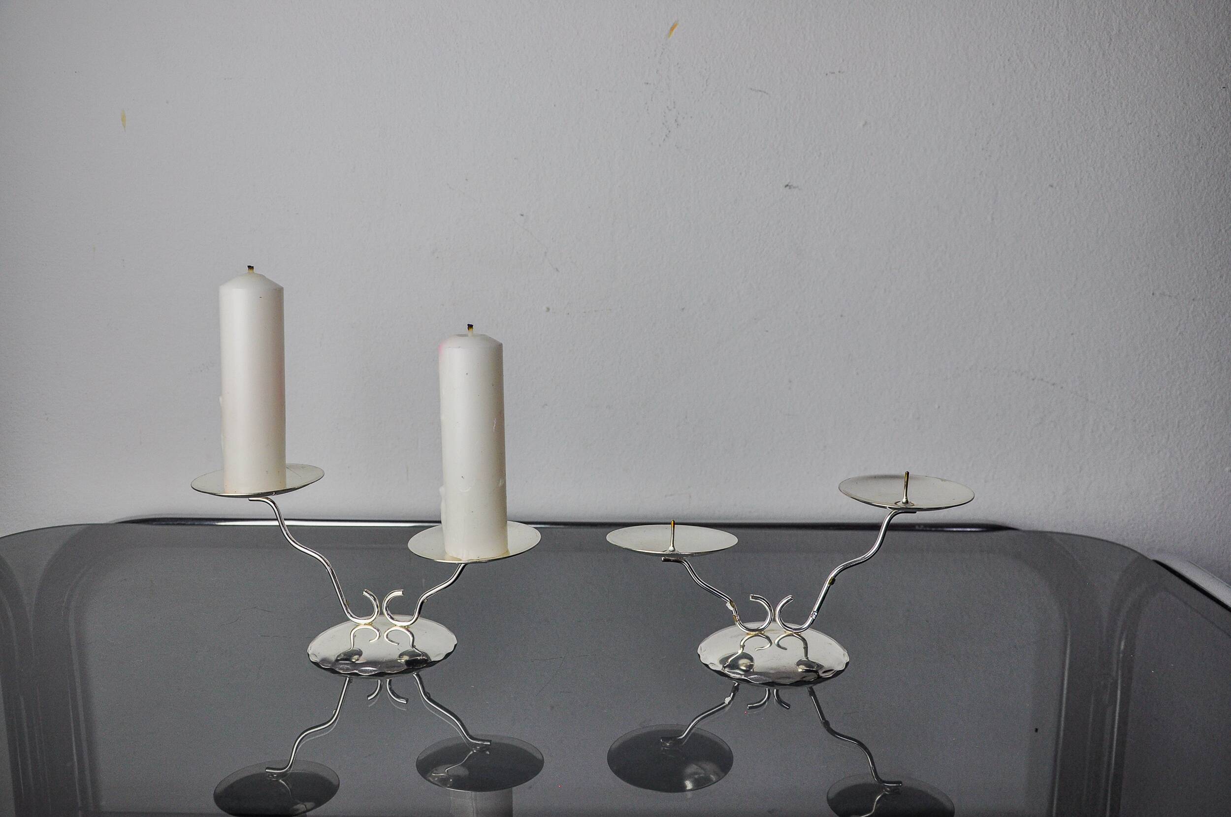 Pair of art deco 2-flame candlesticks, Spain, 1980