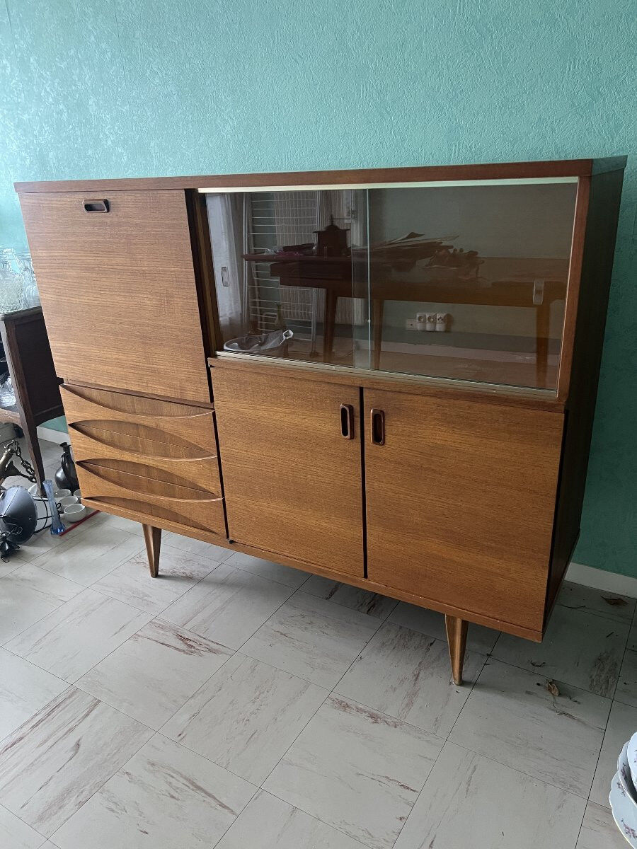 Scandinavian style furniture, brand "eros" in blonde teak, around 1960.