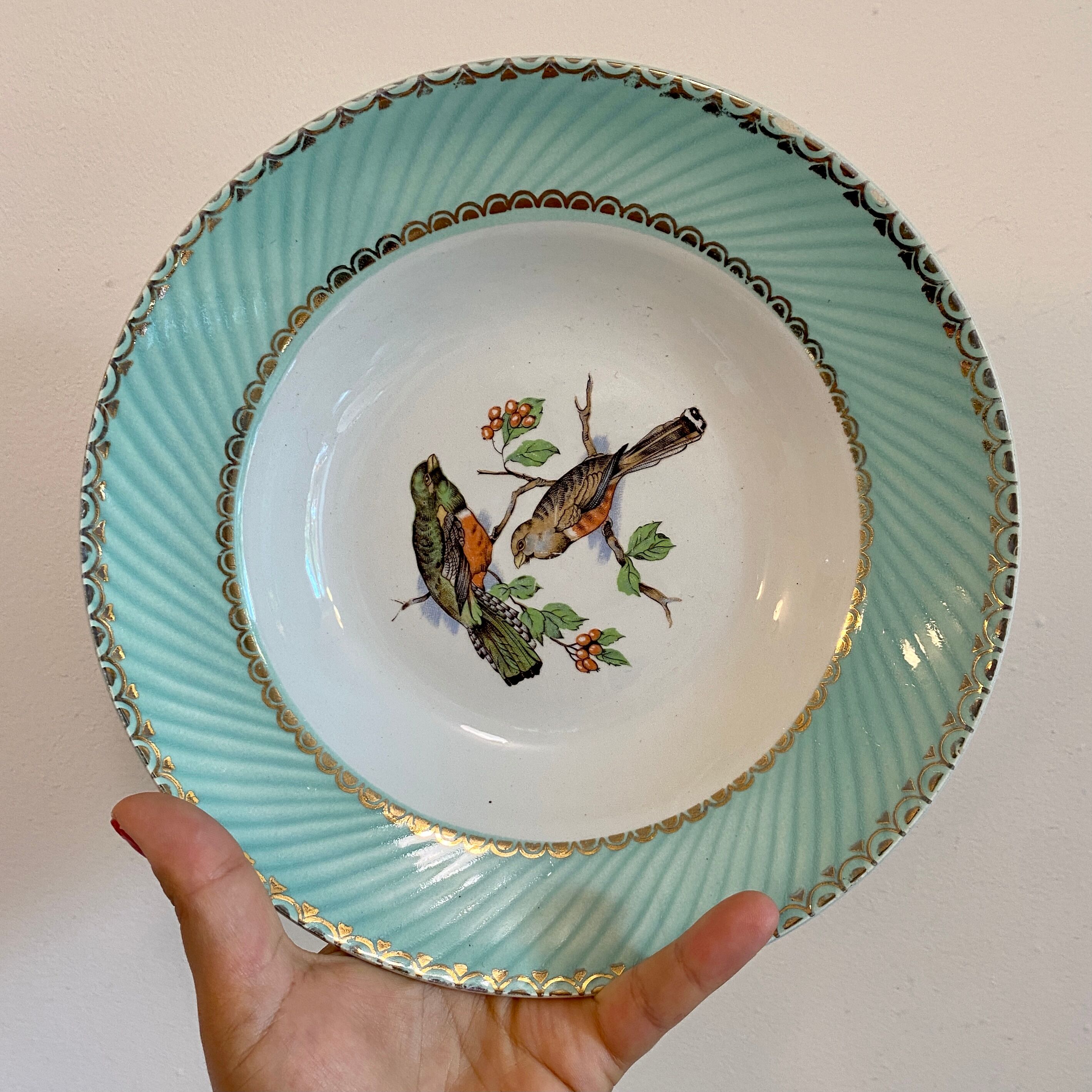 Set of 8 hollow plates vinatge with bird decorations