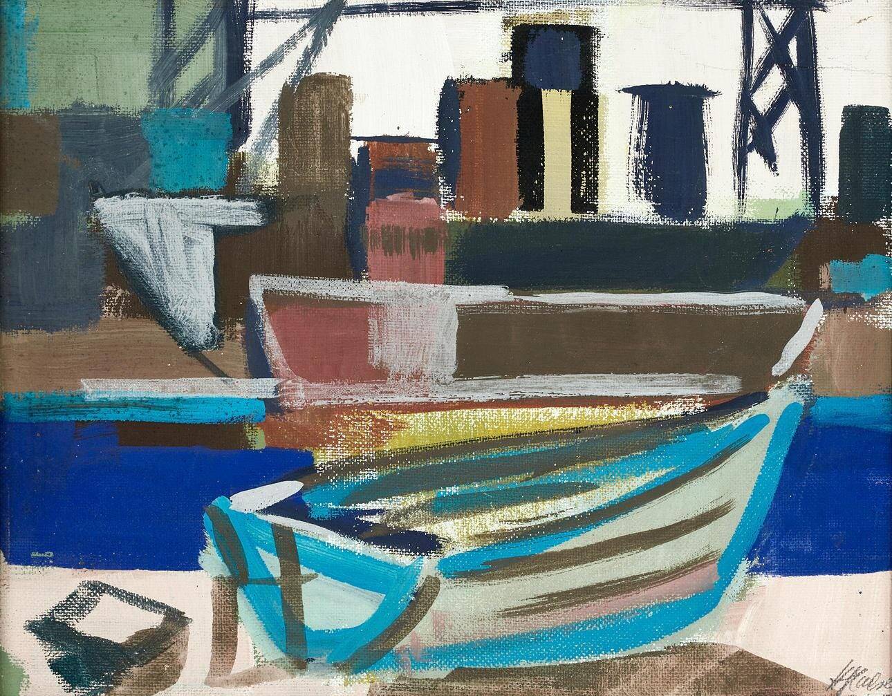 Swedish Oil on Panel – “Harbour Motif with Boats” by Hannes Glaeser