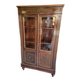 Napoleon iii library showcase with brass marquetry in mahogany from the 19th century n°2