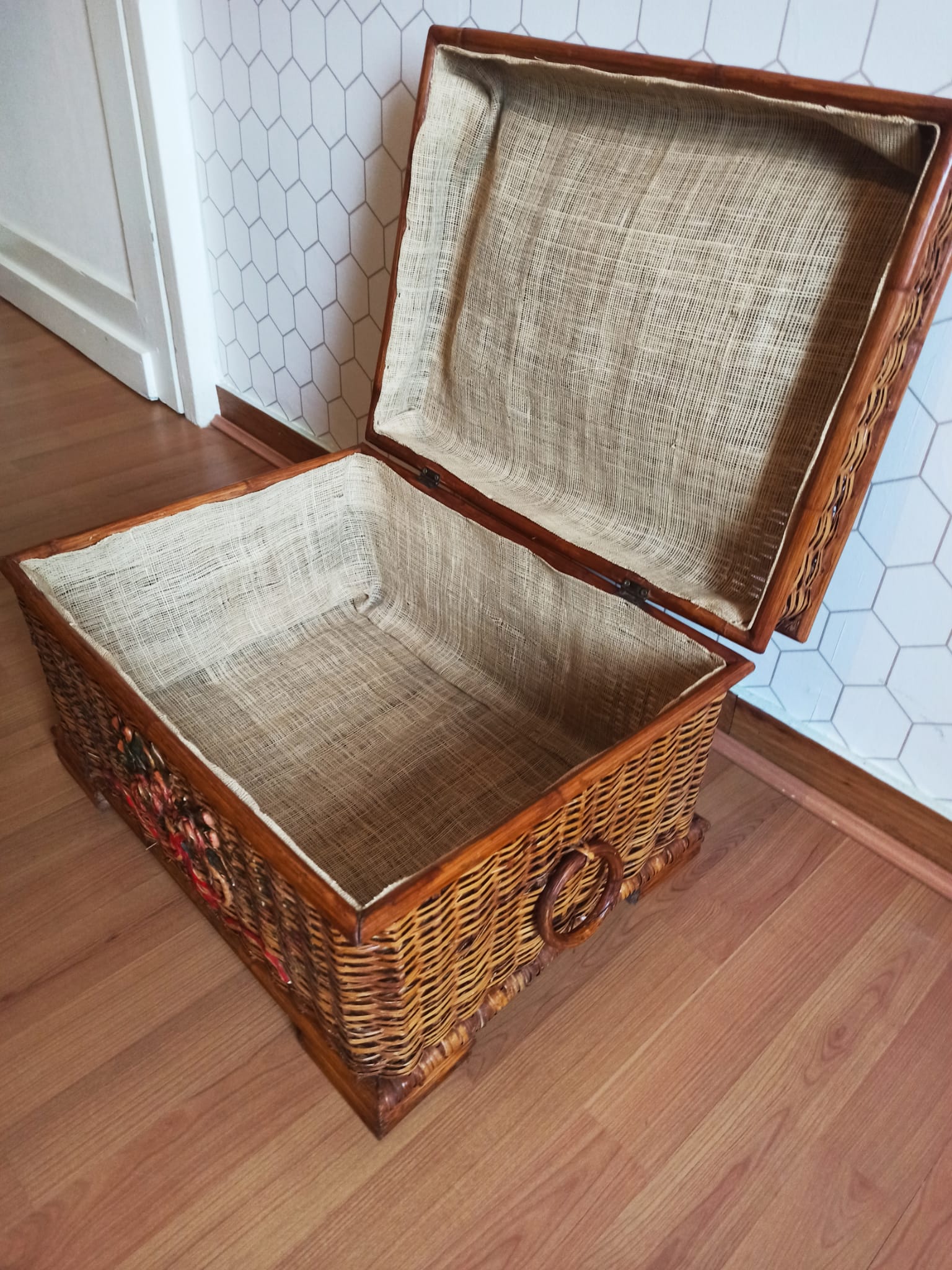 Ancient wicker, rattan and bamboo chest