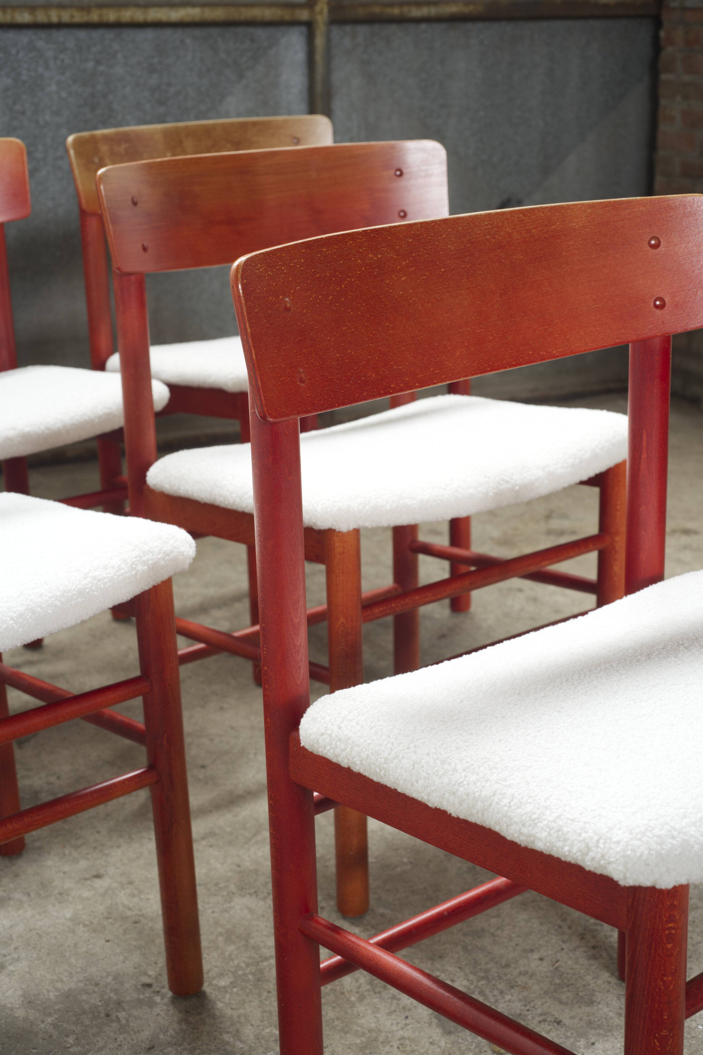 6x red stained beech dining chairs "Model 250" by Farstrup Denmark, 1960's