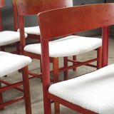 6x red stained beech dining chairs "Model 250" by Farstrup Denmark, 1960's