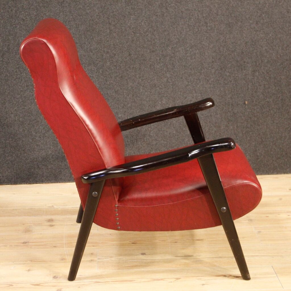 Italian design armchair in red faux leather from the 70s
