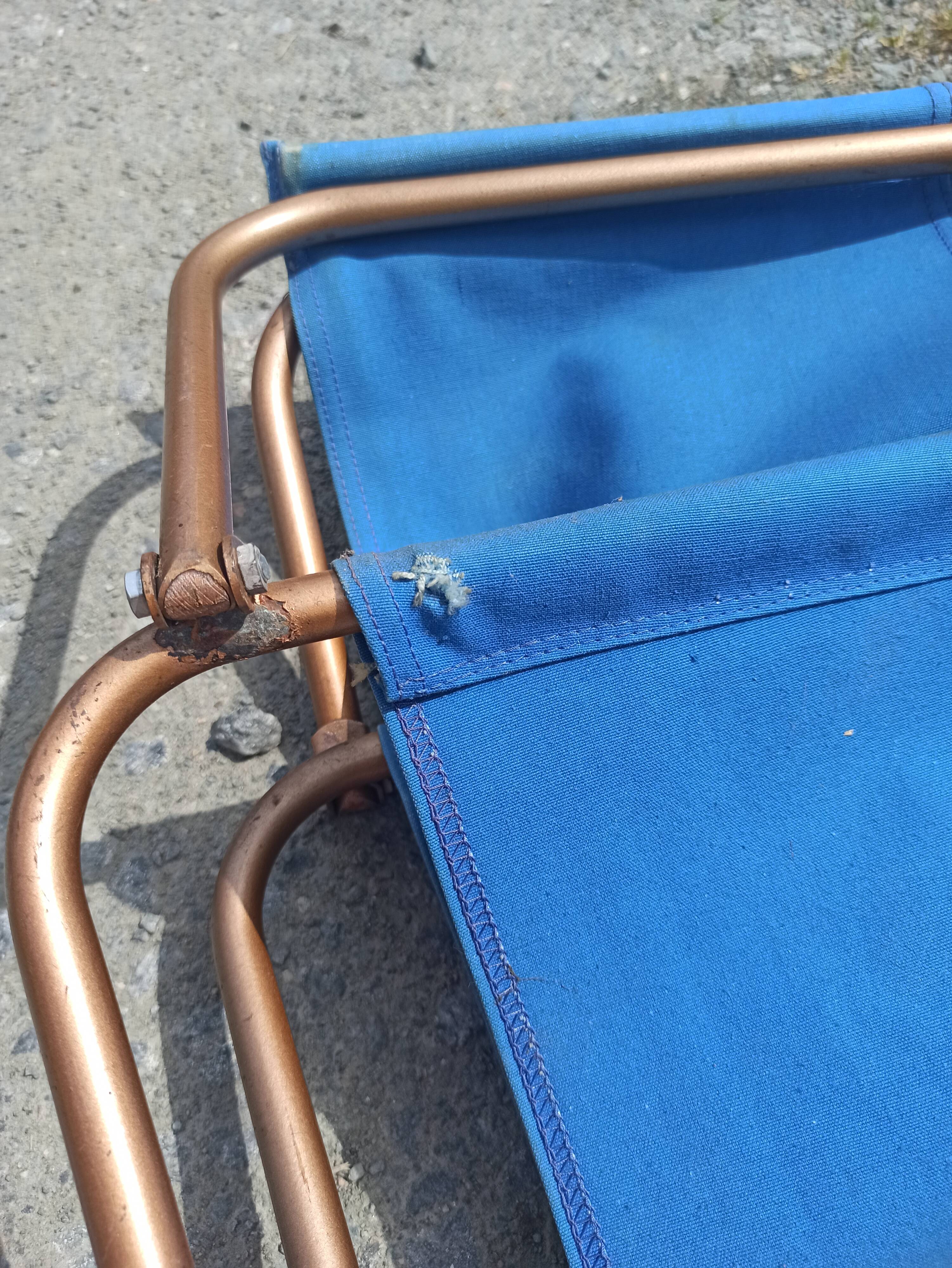 Paire de fauteuils chaises lafuma chantazur toile bleu