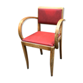 Fauteuil bridge bois hêtre skaÏ rouge 1950 vintage