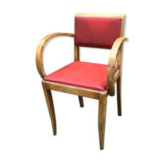 Fauteuil bridge bois hêtre skaÏ rouge 1950 vintage