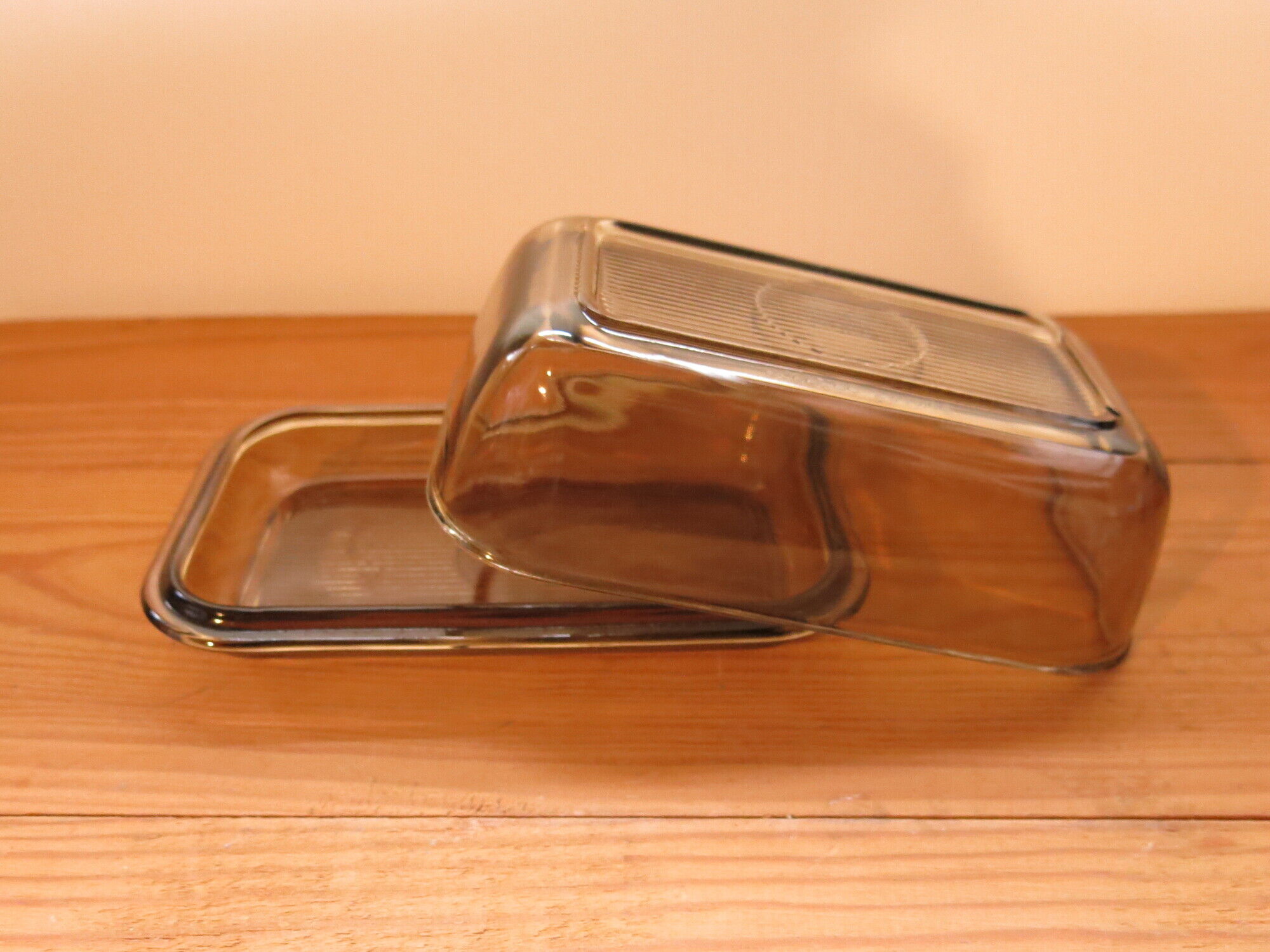 Black amber glass butter dish from lever