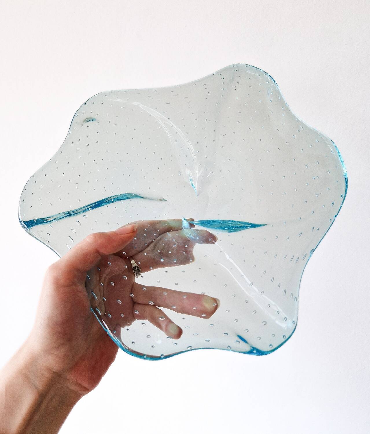 Vintage handcrafted Bullicante sky blue glass empty pocket
