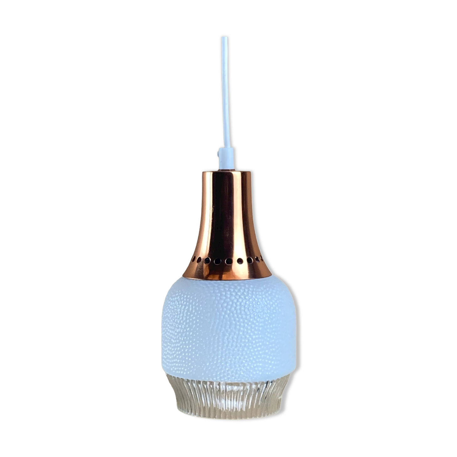 Vintage space age copper and opaline hanging lamp