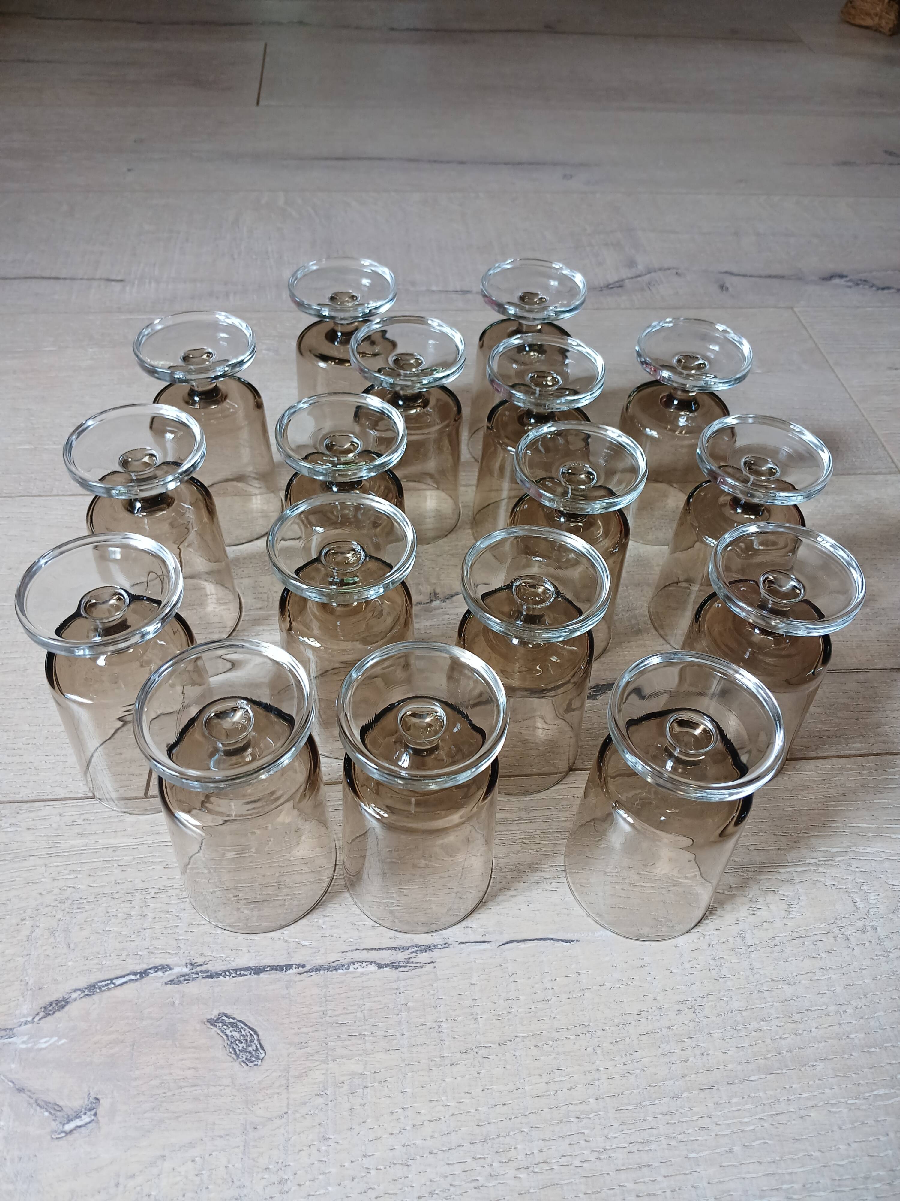 17 vintage stemmed glasses in smoked glass