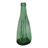 Ancienne Grande Bouteille En Verre Pressé Moulé Vert Écrasé Déformé