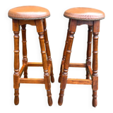 Pair of studded leather bar stools