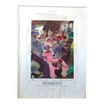 Une publicité papier cognac Hennessy  issue d'une revue d'époque  année 1937