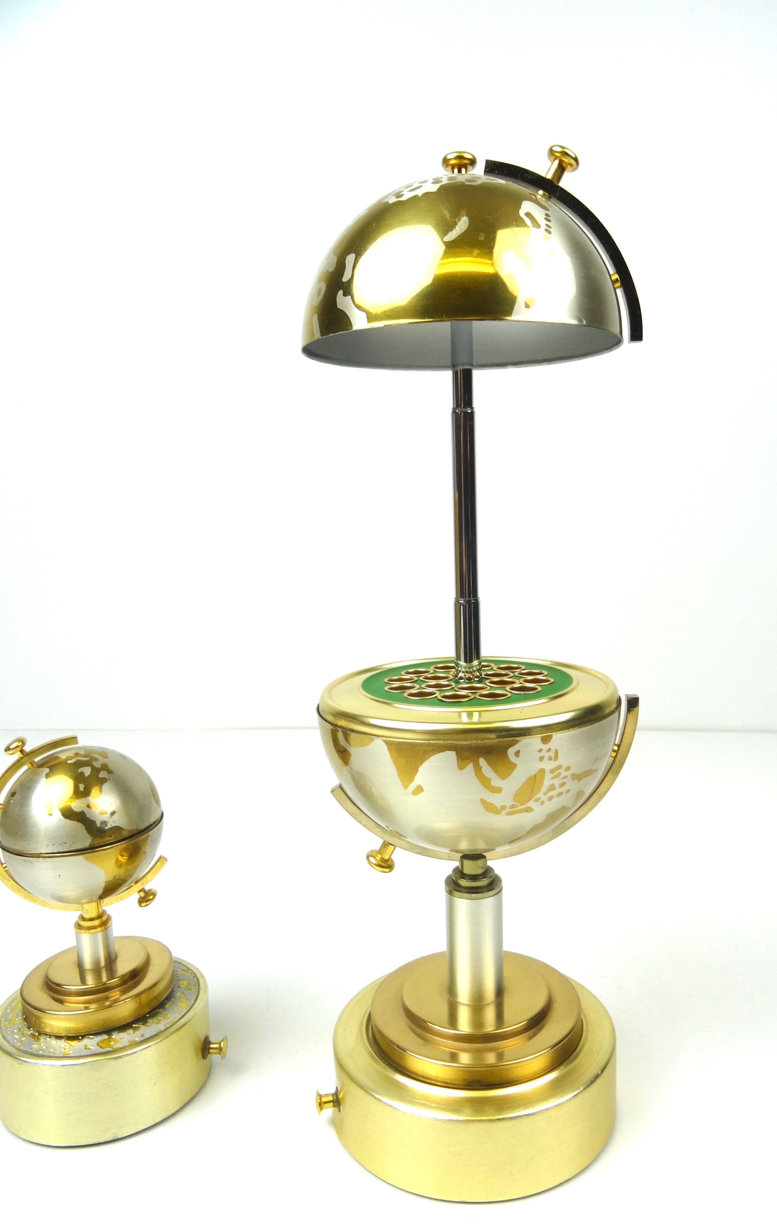 mid century set of globe cigarette dispenser & table lighter Music box Germany 1950