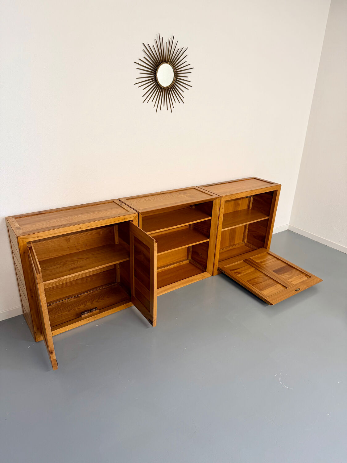 Modular sideboard Ateliers Chauvin solid wood design 70s