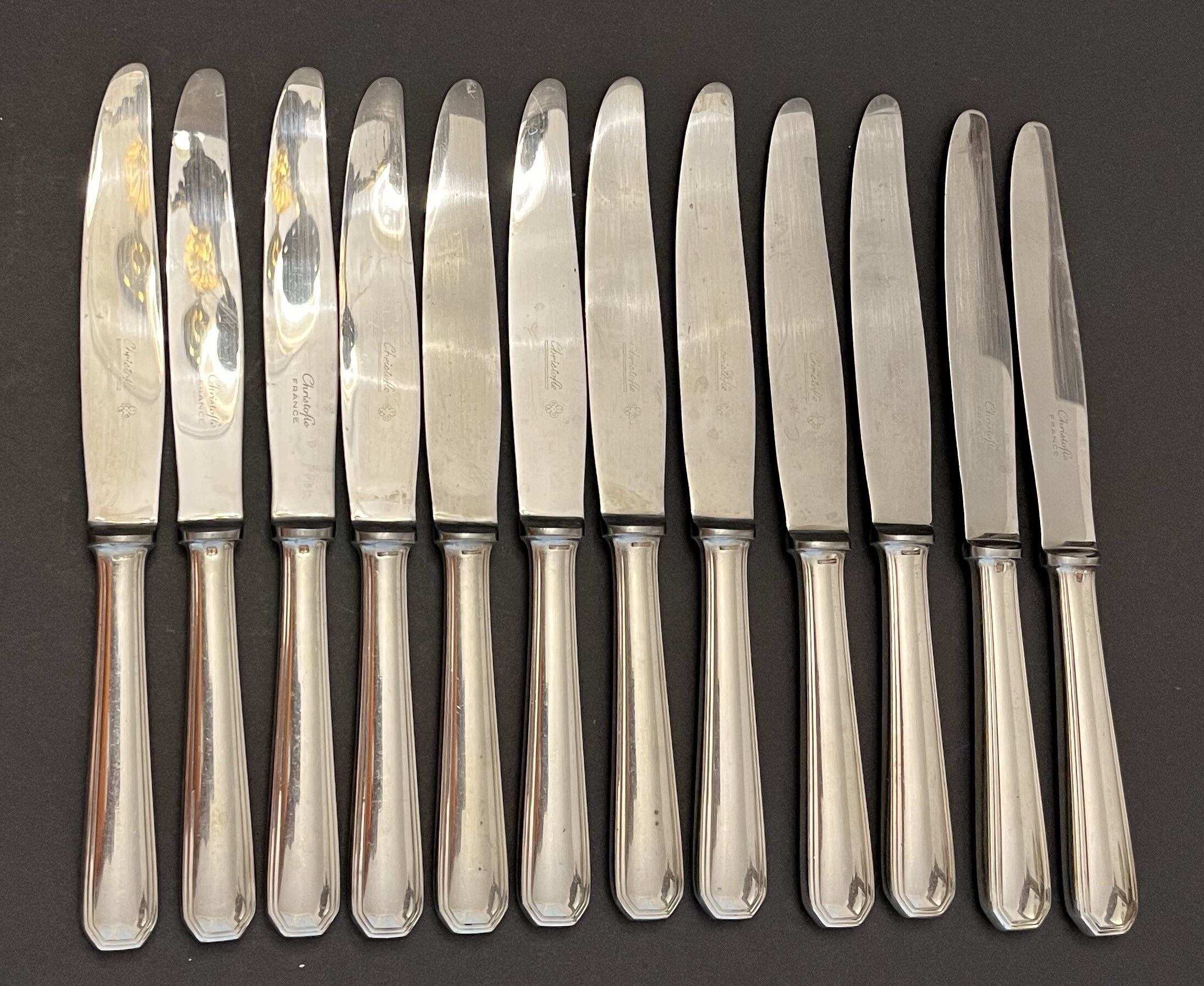 12 large Christofle silver metal knives