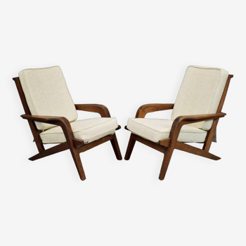 Paire de fauteuils en chêne, vers 1950