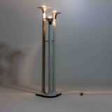 French tripod floor lamp with trumpet shades in chrome and enamel, 1960s