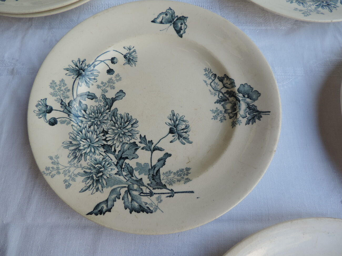 Lot de dix assiettes en Longwy , décor Botanique