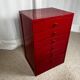 Small workshop furniture in red lacquered pine, 1980.