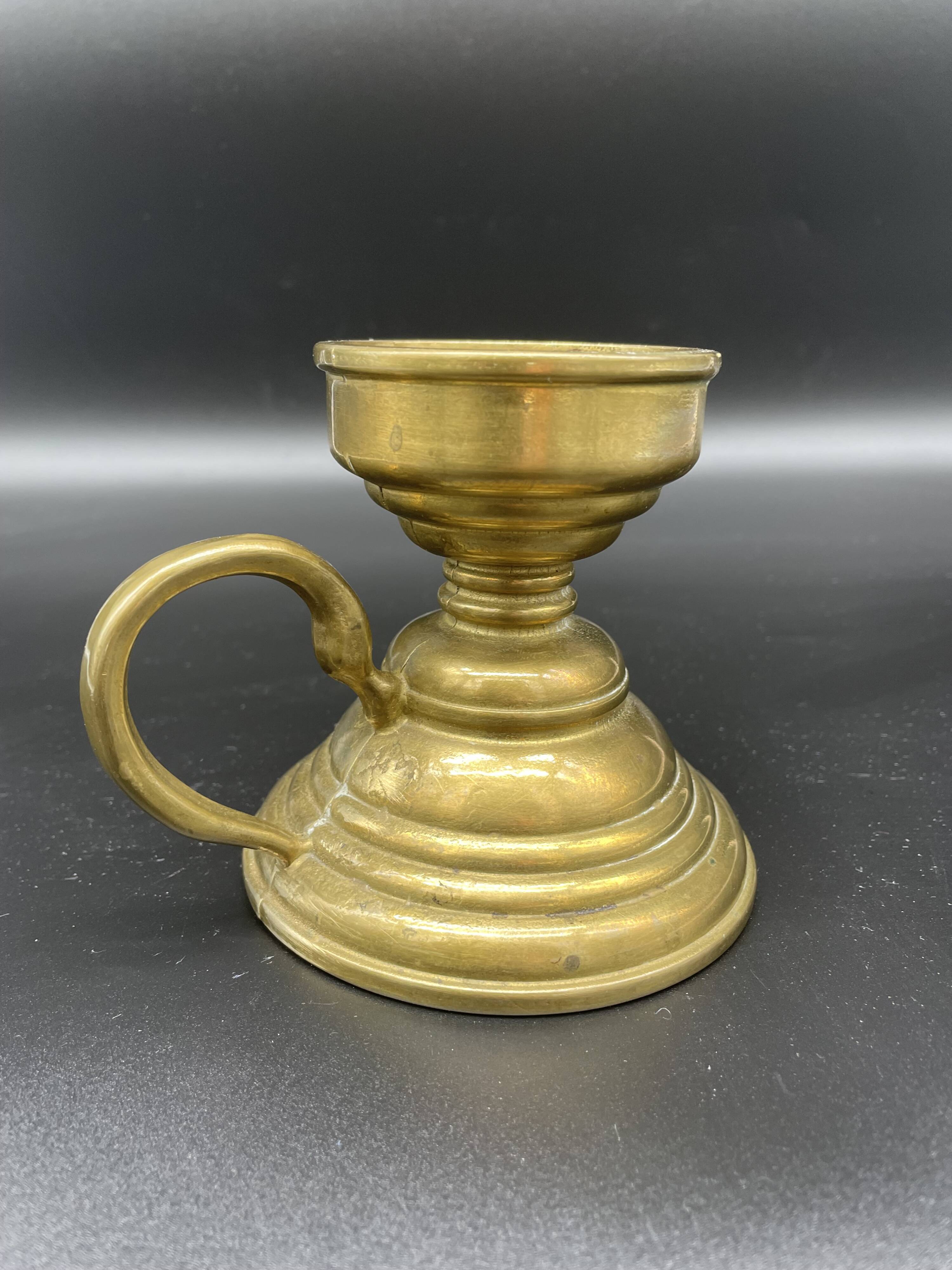 Hand candle holder, cellar rat, brass, gilded, gold, handle, 1950s, decoration, chic, decor, room