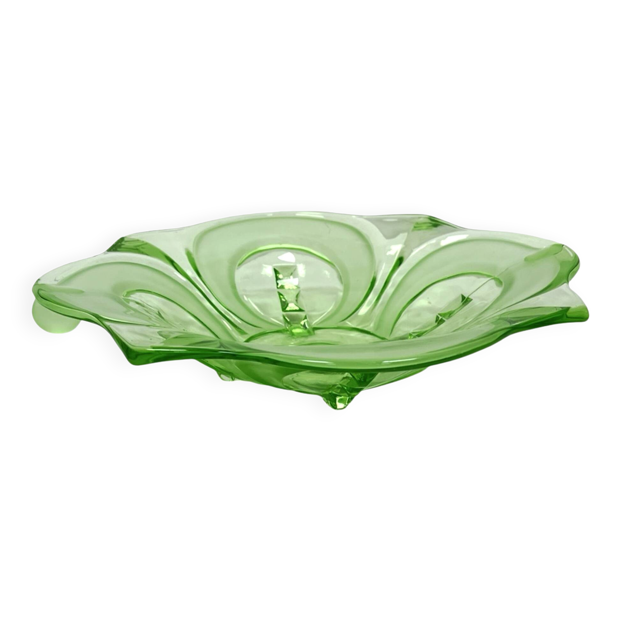 Art Deco green glass jardinière/serving dish, Stölzle Hermanova Hut, 1930