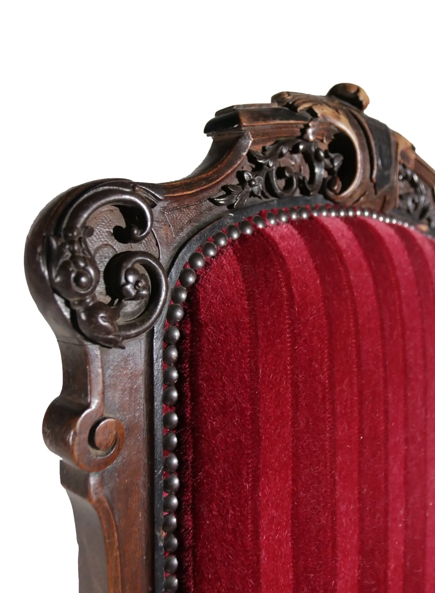Nineteenth-century French carved chair with red velvet