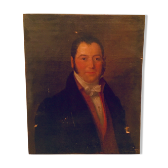Portrait à l'huile 19eme siècle sur toile représentant un bourgeois