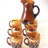 Service en verre ambre et rotin