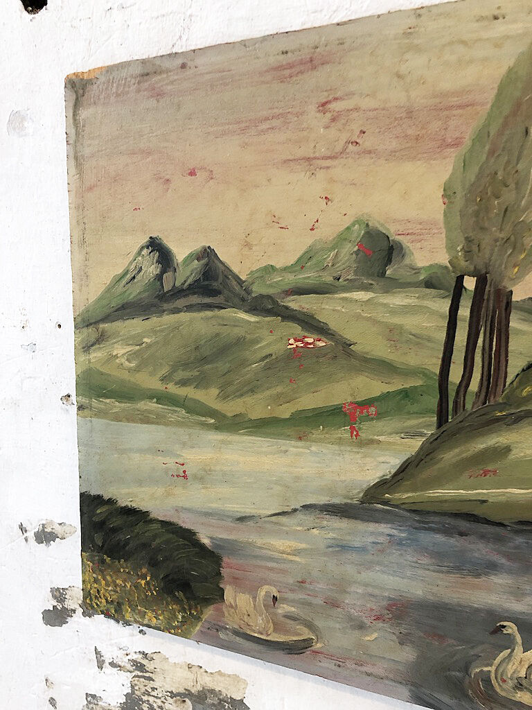 Paint oil on wood "swans"