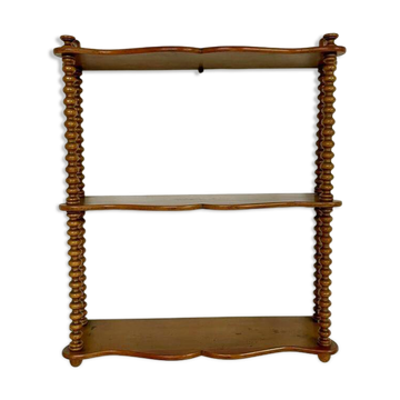 Vintage turned wood wall shelf with 3 levels.