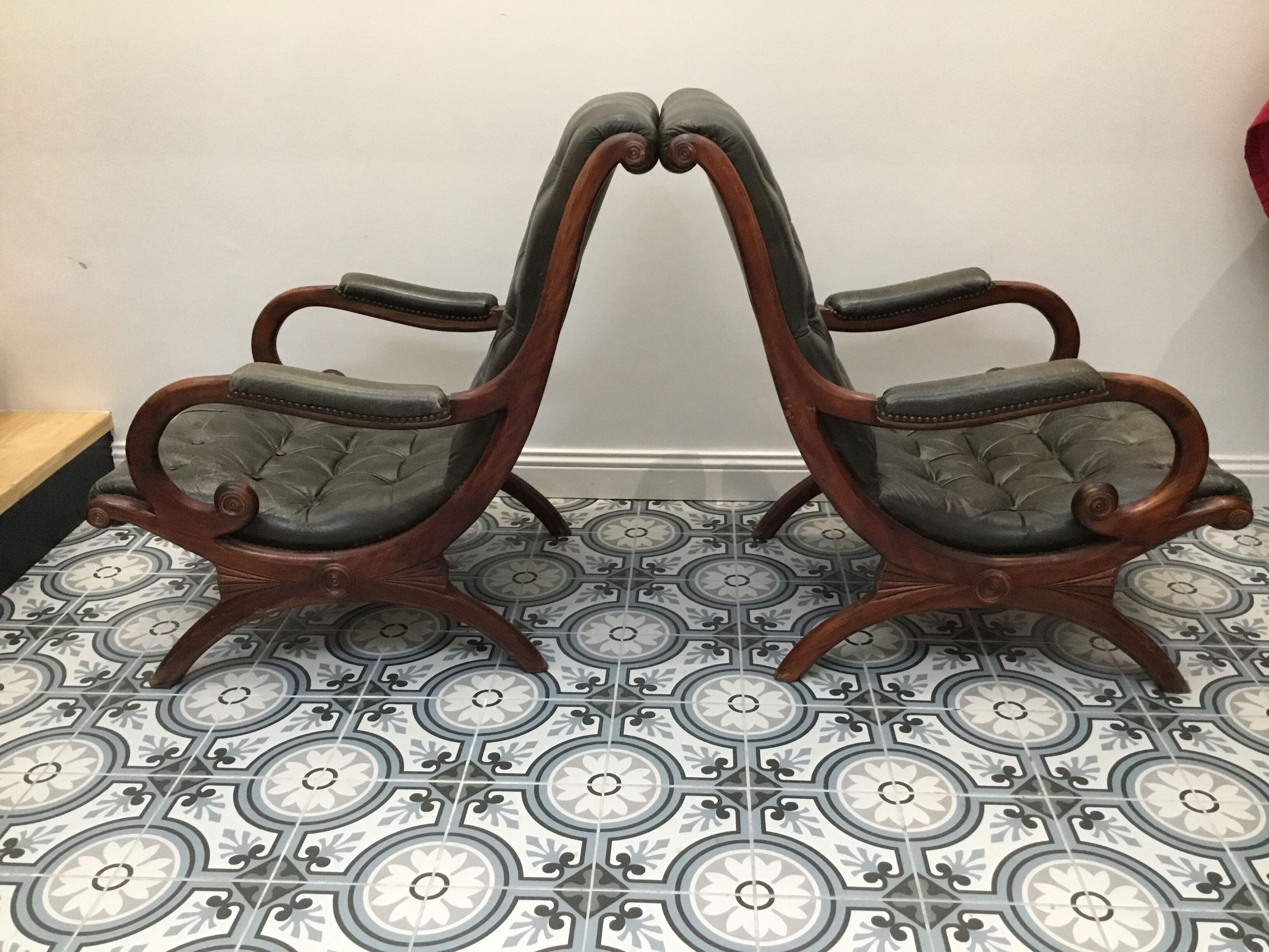 Pair of chesterfield style armchairs