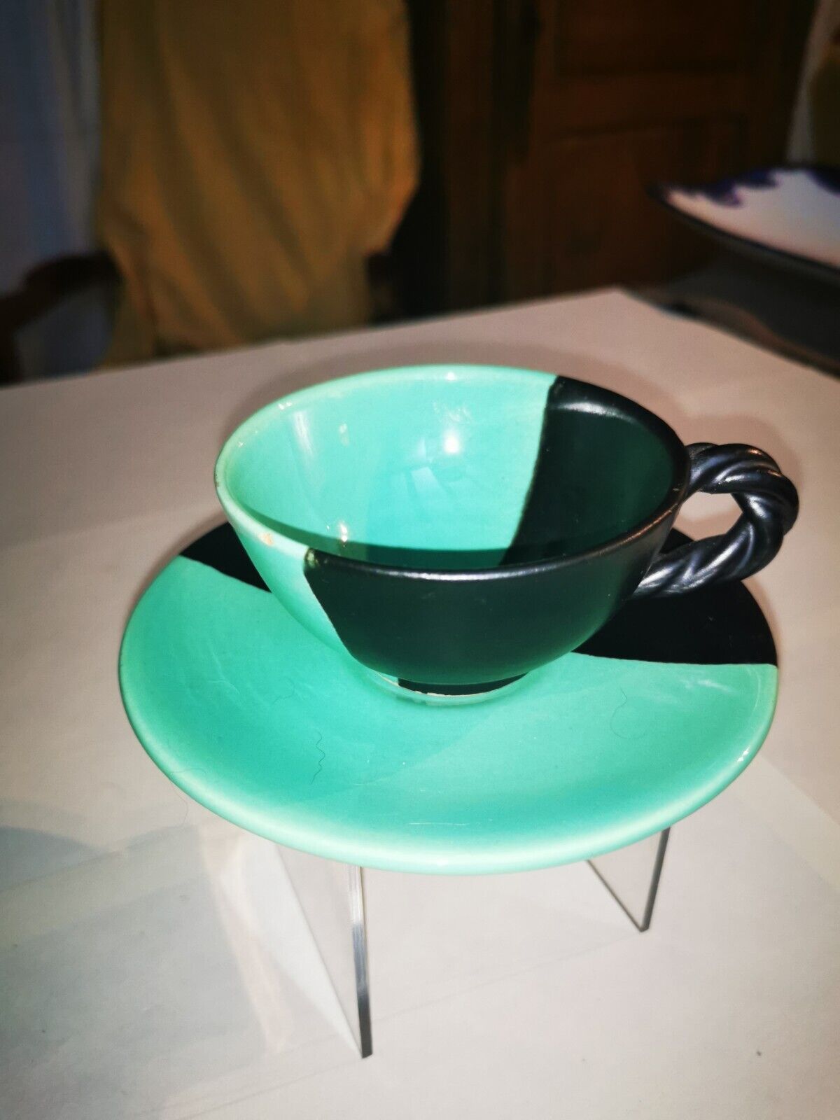 Vintage coffee cup in two-tone earthenware from Vallauris, Cerenne spirit.