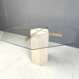 Vintage travertine and brass dining table by Artedi, 1970s