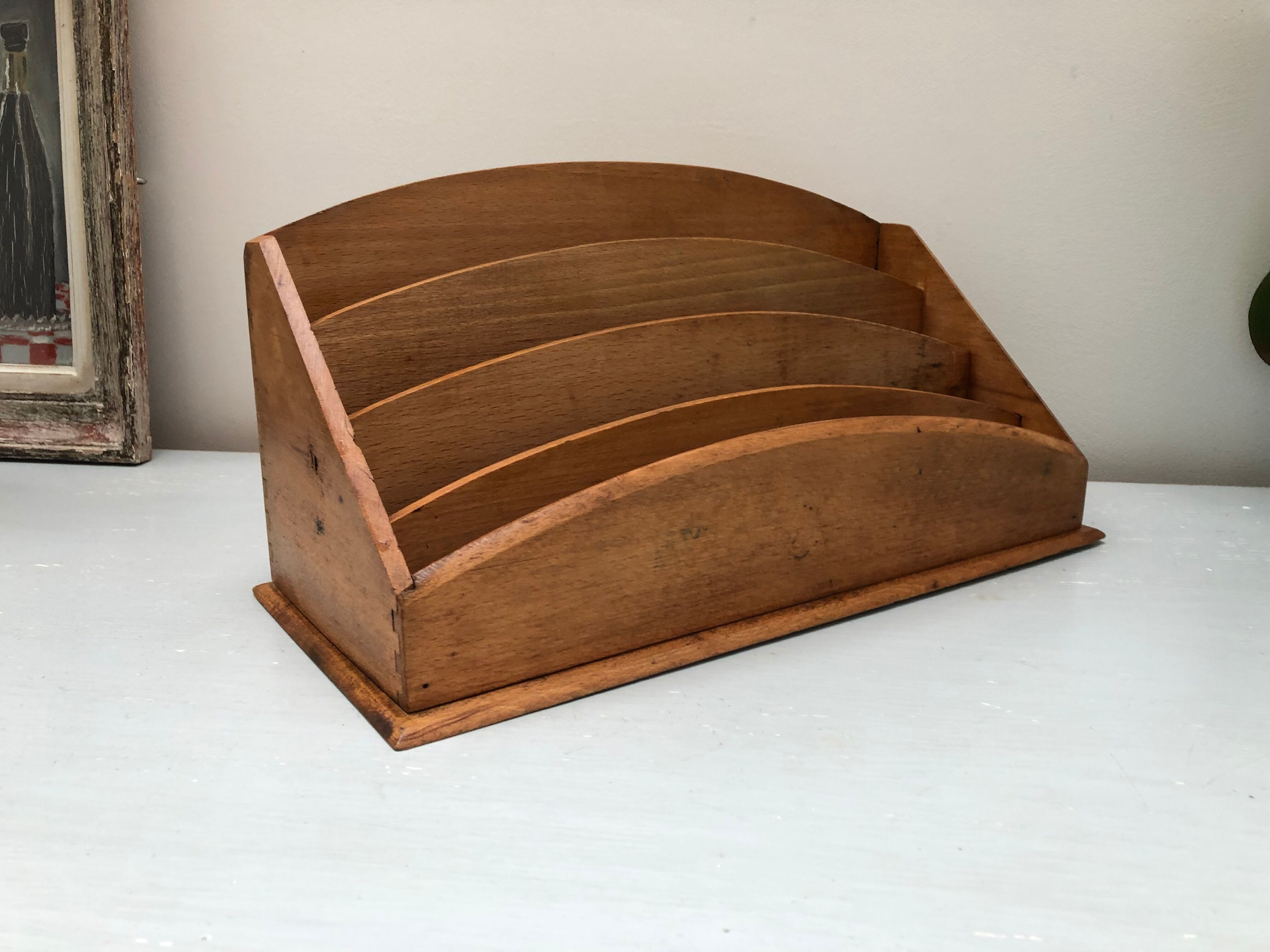 Old office sorter mail rack vintage wooden letter holder