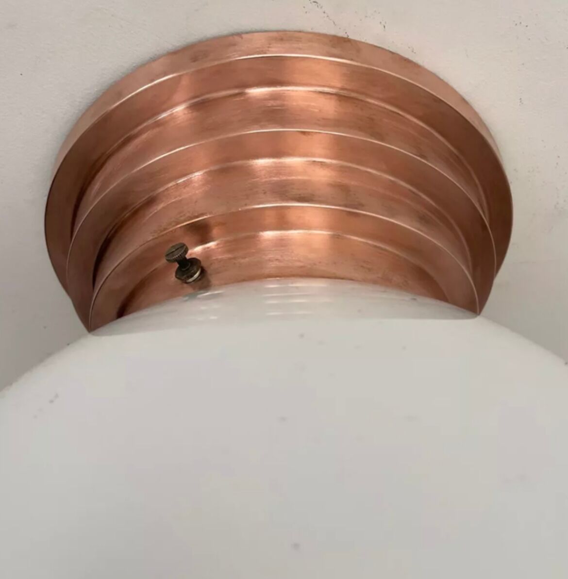 Vintage ceiling lamp, copper and art deco opaline, France 1930