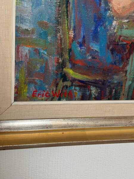 Original mid-century Swedish oil on canvas – “Family” by Eric With – vintage & framed – 75 × 91 cm (29.5" × 35.8")