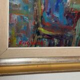 Original mid-century Swedish oil on canvas – “Family” by Eric With – vintage & framed – 75 × 91 cm (29.5" × 35.8")