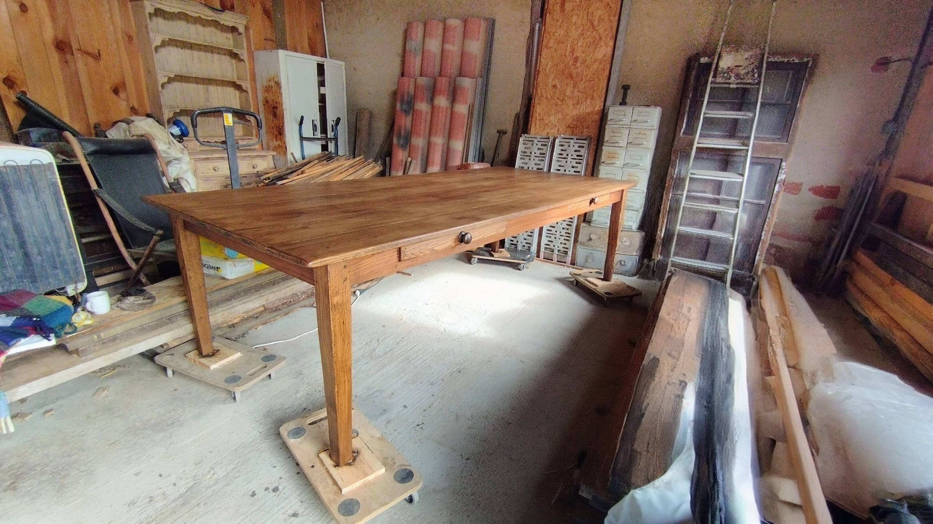 Solid oak farmhouse table, 270x120 cm, with 4 drawers