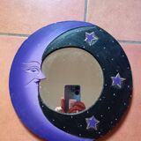 Miroir lune en bois / violet & noir
