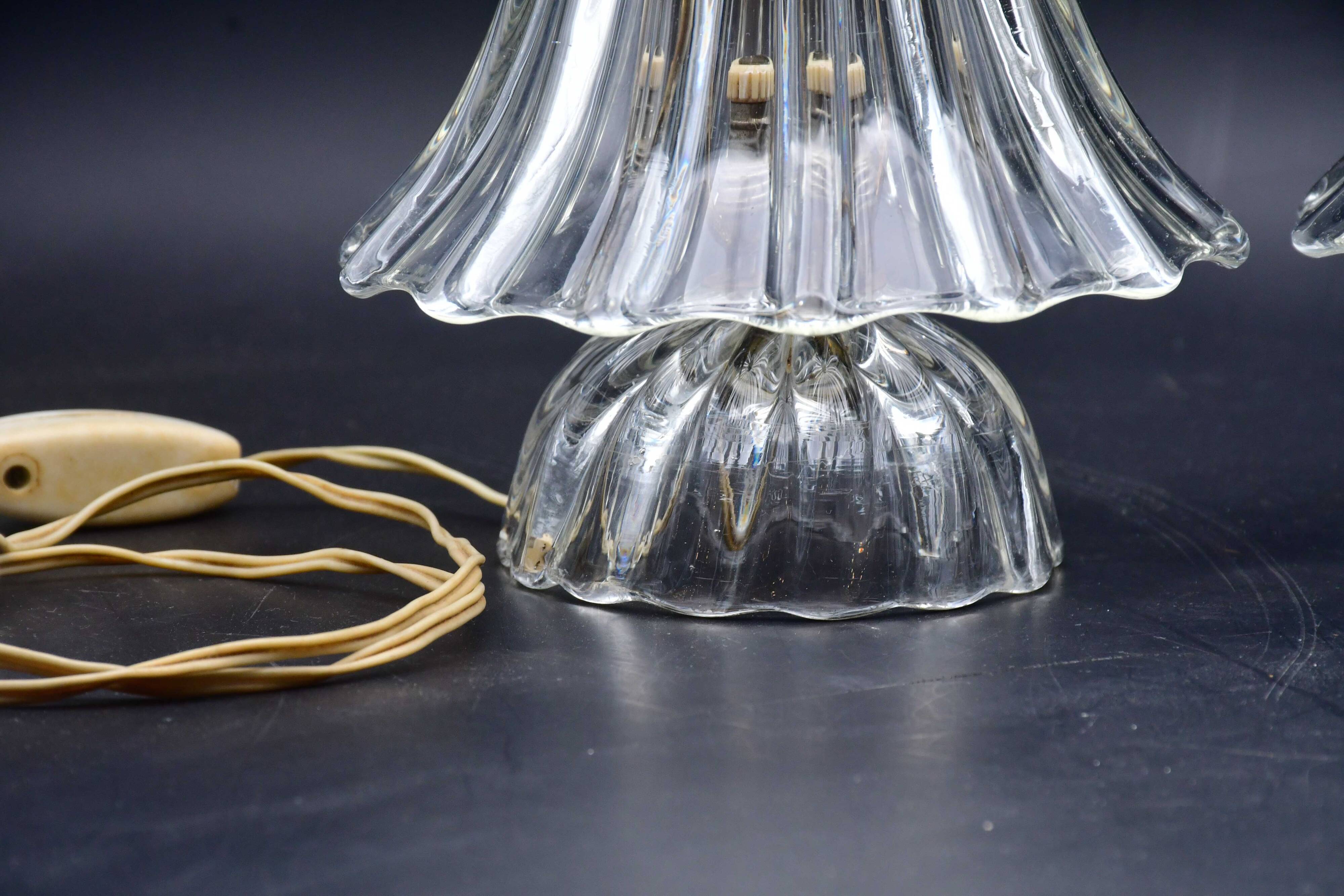 Set of 2 Art Deco Murano glass Barovier e Toso table lamps, 1950