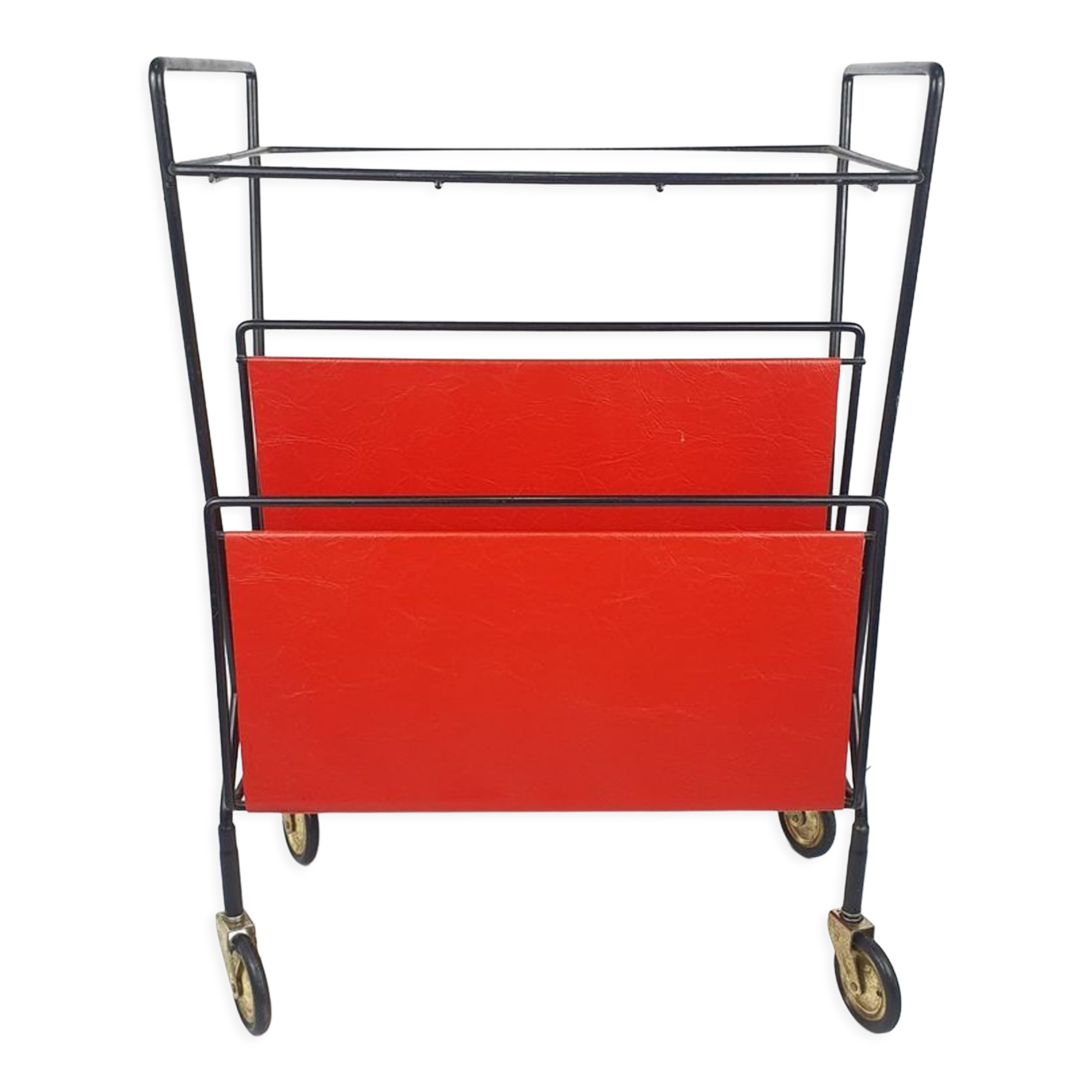 Vintage trolley magazine rack side table, 1960