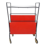 Vintage trolley magazine rack side table, 1960