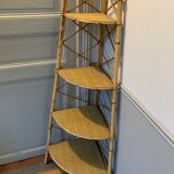 Large corner shelf on feet, rattan and wicker. Vintage
